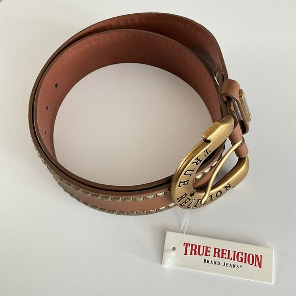 True Religion Belt Medium Gold-tone Buckle Pyramid Studs S - Picture 2 of 10